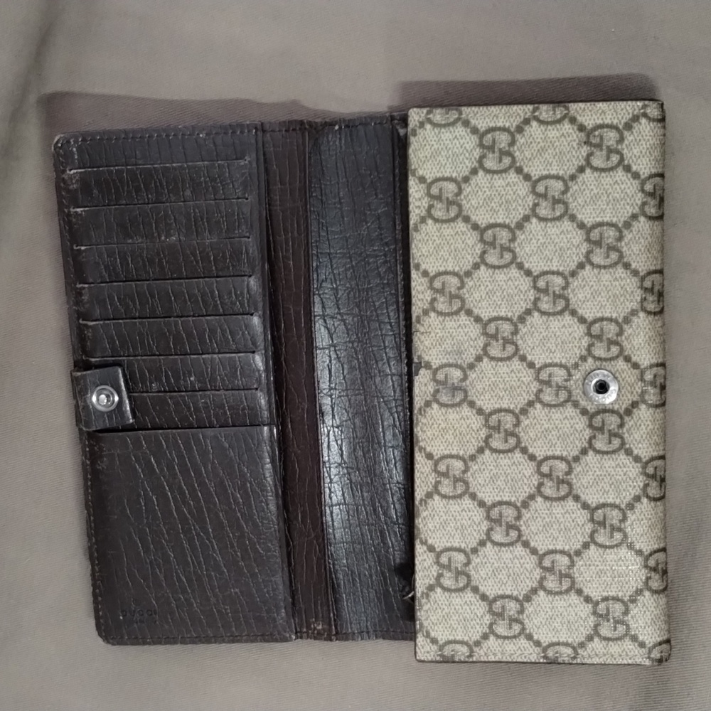 GUCCI BROWN/TAN MONOGRAM LONG WALLET ~ 7" x 4" ~ AUTHENTIC ~ GOOD CONDITION!